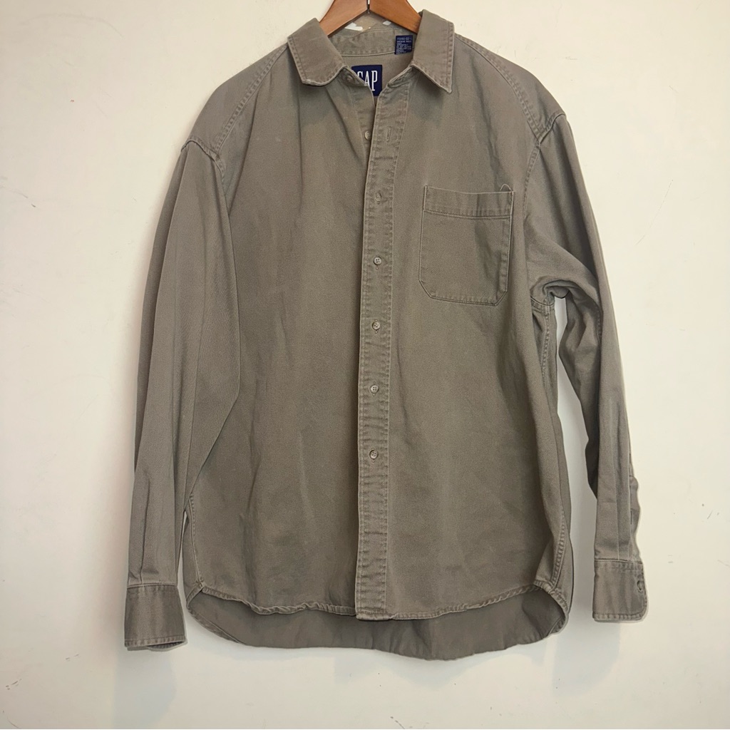 Vtg Gap Shirt Men’s Xl Classic Button Down Long Sleeve Khaki Made In Hong Kong